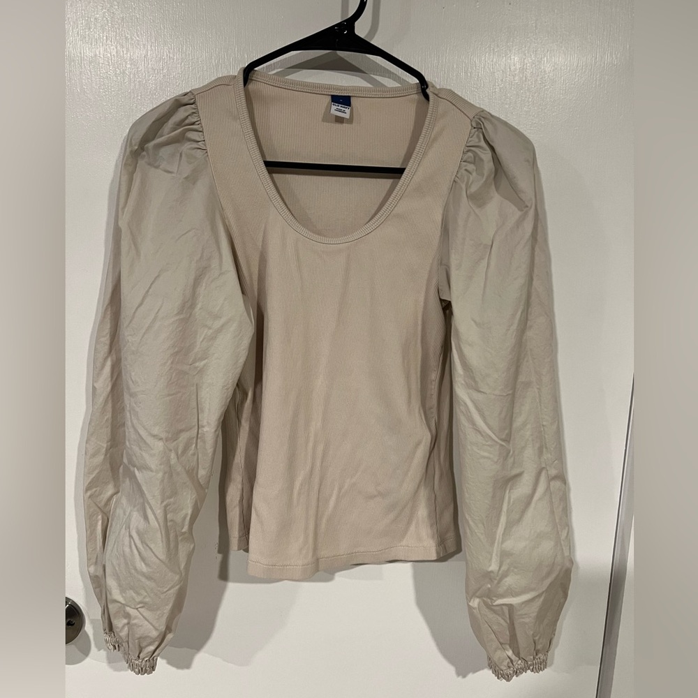 Cream fitted long sleeve top